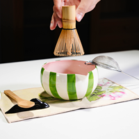 Coffret Cadeau Noir – Ensemble d'Outils Artisanaux Rayés pour la Préparation du Matcha avec Bol Chawan à Bec Verseur