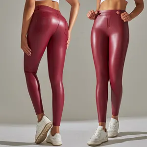 2023秋季新款设计女式羊毛PU皮革紧身裤合成革锻炼腿