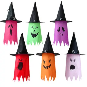 Decoração de halloween luminosa chapéu bruxa, adereços de horror, saia, bruxa, chapéu fantasma, luzes penduradas