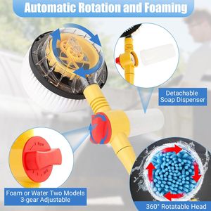 Kit de cepillos automáticos reutilizables para lavado de coches con mango telescópico giratorio, autoescurridor y compatibilidad con tuberías de agua PA para limpieza de vehículos. - Product Image 2