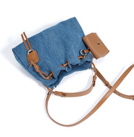 Sac à main fourre-tout de luxe en cuir véritable et denim pour femme, sac à bandoulière vintage en cuir de vachette pleine fleur pour dames, vente en gros