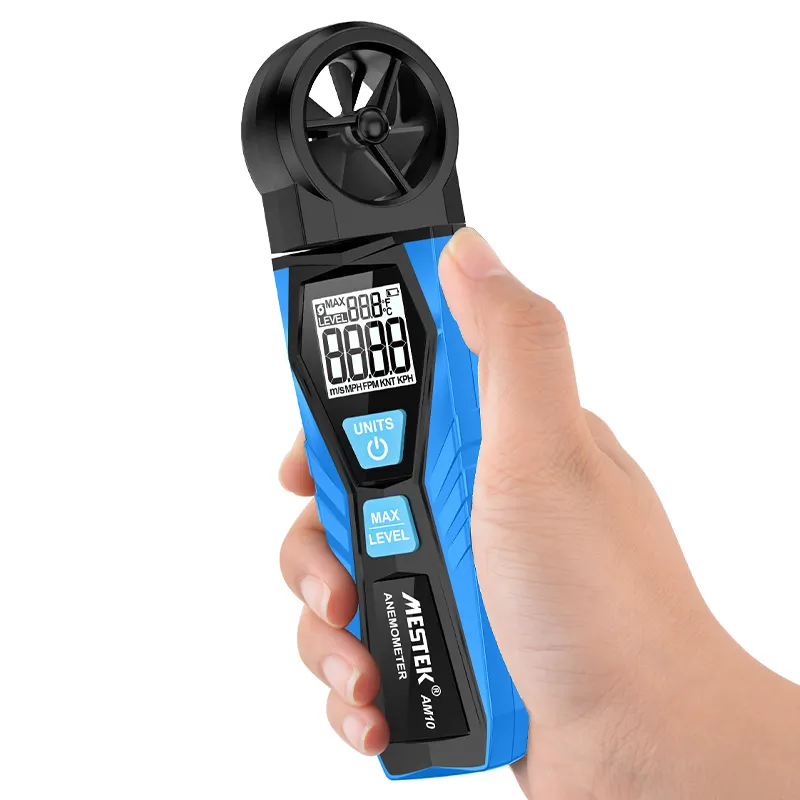 Anemômetro de temperatura do produto 0.3-30 m/s, preto, vermelho, azul, bateria da unidade de bateria