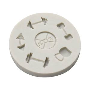 <span class=keywords><strong>Moule</strong></span> en silicone DIY pour décoration de gâteaux et fondants, motif rond 3D de 6 équipements sportifs classiques (haltères, disques, poids à lancer) - Product Image 3