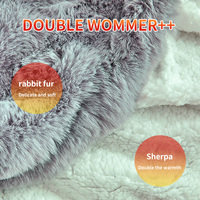 Couverture en flanelle à bulles en poils de lapin de luxe, grande taille, super douce, réversible, style tricoté personnalisé, chaude et confortable, style uni