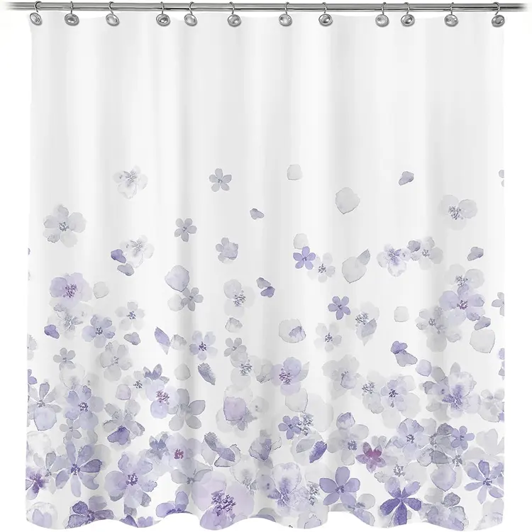 Rideau de douche en tissu floral lavable en Machine Style simple violet et gris fleurs de fleurs rideaux de douche pour décor de salle de bain