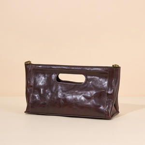 Bolso de Hombro de Cuero Genuino de Diseño Moderno, Bolso Cruzado Diagonal Casual Minimalista de Lujo Retro para Mujer - Product Image 1