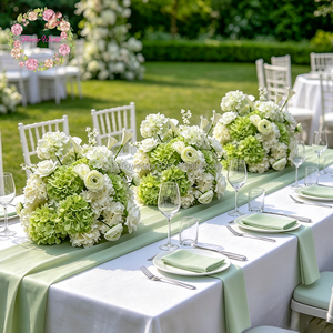 Boules de fleurs artificielles en soie de haute qualité, centres de table, style romantique, blanc et vert, 50 cm, décorations de mariage - Product Image 2