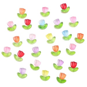 Cuentas de cristal con forma de flor de tulipán y hojas para la fabricación de joyas, cuentas sueltas de cristal de lampwork BBD242, origen Yiwu - Product Image 5