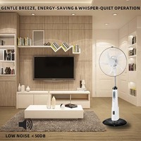 Ventilador de Pie Recargable de 16 Pulgadas con Control Remoto y LED, Ventilador Eléctrico con Panel Solar, AC/DC para el Hogar
