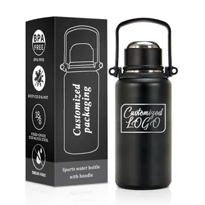 Custom Logo Rvs Vacuüm Cup Waterfles Geïsoleerd 900Ml 1200Ml Outdoor Draagbare Handvat Reispot Kolven