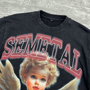 Camiseta de Lujo de Felpa Francesa Estampada, Camiseta Ancha de Gran Peso con Lavado Ácido, Camiseta Gráfica de Manga Larga de Doble Capa con Pedrería - Product Image 3