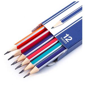 12 crayons promotionnels HB en bois personnalisés avec gomme standard et mine noire, emballage usine - Product Image 1