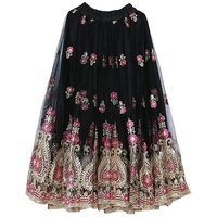 Costume ethnique pour femmes, danse du ventre, jupe large en tulle brodée en lin/coton, en stock