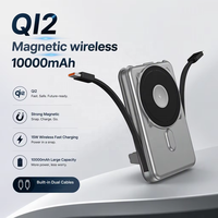 Batterie externe magnétique sans fil QI2 10000mAh avec câbles doubles intégrés, support de téléphone portable, charge rapide