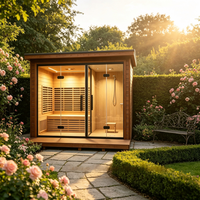 Sauna extérieur en bois Premium Cube pour 2 à 4 personnes, avec poêle à bois, cabine et salle de bain spa intégrée