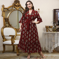 Maßge schneiderte hochwertige Damen bedruckte Midi Plus Size Kleid Sommer neue Chiffon Tunika Kleid