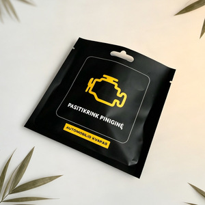 Custom Printed <b>Black</b> Three Side Seal <b>Bags</b> <b>Mini</b> Heat Seal Sachet With Hang Hole For Car Air Freshener Packaging - Product Image 3