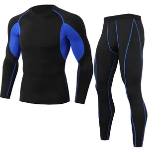 Men's Gym Tights Suit Compression Shirt and Pants Top Long Sleeve Sports Tight Baselayer Suit Quick Dry