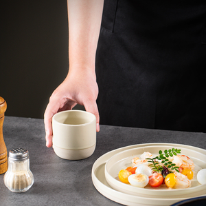 Plat de service en céramique bicolore minimaliste, style japonais, <span class=keywords><strong>assiette</strong></span> créative pour salades et plats sautés - Product Image 3