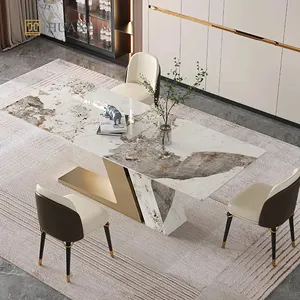 Huaxu Other Commercial Furniture Dining Room 6 Chairs Table Set Furniture Luxury Pandora Marble Top Marble Dining Table