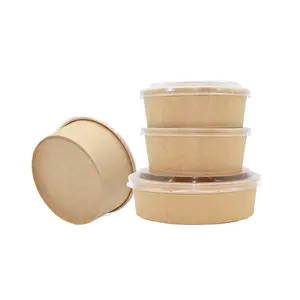 disposable custom printing food packing box container salad bowls kraft paper bowl with lid