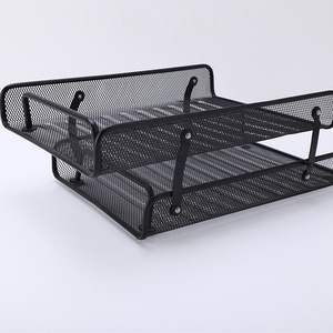 Double Layer <b>File</b> Rack 35x24.5x13cm Metal Mesh Office Storage <b>Tray</b> Black Two Tier Desk Organizer - Product Image 2