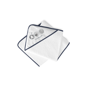 Coeur <b>Navy</b> Baby Bath <b>Towel</b> with Hood 100% Cotton Embroidered Square Pattern for Newborn Outdoor Use - Product Image 1