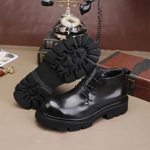 Nouvelles chaussures Derby à semelle épaisse, style rétro, lavées, élégantes, pour hommes, bottines rehaussantes, imperméables, pour la marche en extérieur en automne - Product Image 2