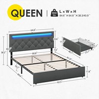 Nouveau design d'ensemble de meubles de chambre à coucher Lit King Size de luxe Lit classique en bois avec lumières LED multicolores et 2 ports USB