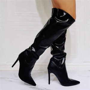 Bottes hautes pour femmes, taille 47, pour jambes larges, avec tige personnalisée, talons hauts et fins, couleur unie - Product Image 6