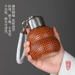 Titanium Gourd Cup Handmade Bamboo Woven Portable Outdoor Water Bottle With Tea Strainer Lightweight Gift For Home Office - Product Image 5