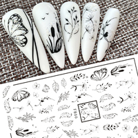 Autocollant pour ongles, fleur, feuilles, été, décoration 3D, accessoires de manucure, papillon, autocollants décoratifs, vente en gros