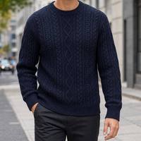 Pull en maille torsadée de haute qualité pour homme, col rond, bleu marine, épais, fabrication OEM ODM