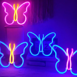 Bán buôn tùy chỉnh linh hoạt <span class=keywords><strong>Led</strong></span> Neon đèn Đảng trang trí bướm hình dạng lấp lánh sáng PVC và nhựa cơ thể - Product Image 1