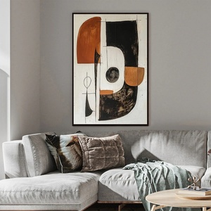 Peinture abstraite moderne en acrylique, nature morte, faite à la main, noir et marron, art mural géométrique vertical, toile décorative pour la décoration de la maison - Product Image 3