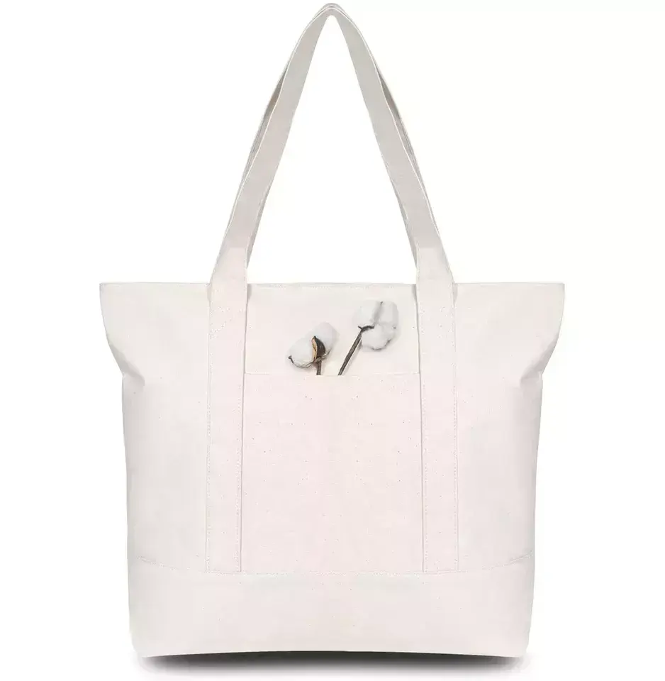 Wholesale Custom Printed black white Plain Organic Tote Shopping zip fashion bags bulk