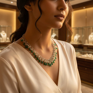 Collier vintage pour femme en argent avec pierres précieuses, perles d'émeraude, corail, coquillages et turquoise, style religieux classique - Product Image 3