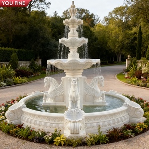 Youfine Ngoài Trời Vườn Truyền Thống Khắc Ý Đá Cẩm Thạch Ba Tầng Đài Phun Nước Vòng Hồ Bơi Với Ngựa - Product Image 2