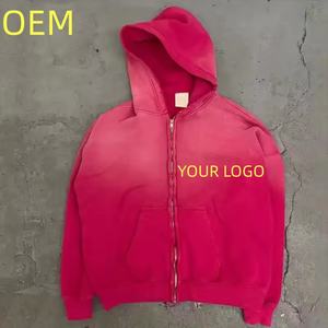 Sudadera con capucha de cierre completo para hombre, de felpa francesa de alto gramaje, estilo streetwear personalizado, oversize, vintage, con lavado ácido, efecto desgastado por el sol y desgastado. - Product Image 1
