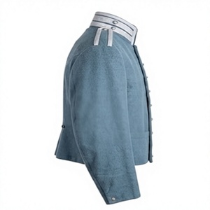 Light Blue 100% Wool Men's <b>Quilted</b> Jacket Stand Collar <b>Single</b> Breasted Winter Uniform Style Outerwear - Product Image 2
