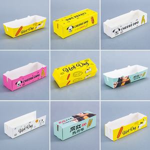 Imballaggio per hot <span class=keywords><strong>dog</strong></span> in carta biodegradabile stampata personalizzata all'ingrosso scatola da asporto per fast food per cani di mais coreano con foro per bastone - Product Image 6