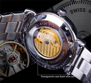 FORSINING S1125 <span class=keywords><strong>Orologio</strong></span> Scheletrato Bianco Dorato con Lancette Blu, <span class=keywords><strong>Orologio</strong></span> Meccanico da <span class=keywords><strong>Uomo</strong></span> in <span class=keywords><strong>Acciaio</strong></span> Inossidabile, Design Impermeabile - Product Image 4