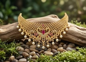 DIVYORO Ensemble de collier plaqué or orné de perles et de pierres, motif paon royal, bijoux ethniques de luxe pour femmes, création de designer - Product Image 4