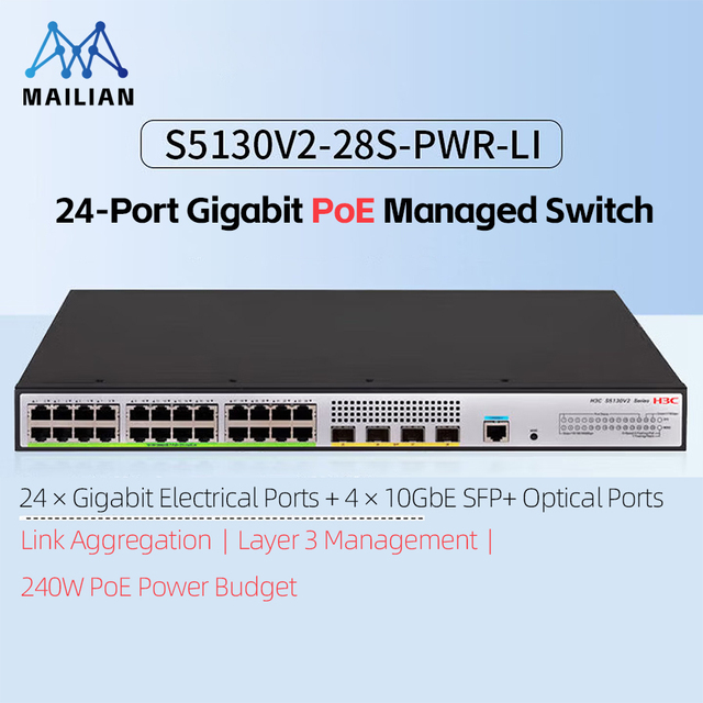 H3C S5130V2-LI Series 28-Port Gigabit Enterprise-Class Access Switch (24GE +4SFP/SFP+ Uplink