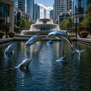 Jumping Dolphin Stainless Steel Sculpture <b>Mirror</b> Polished Animal Statue for <b>Garden</b> <b>Outdoor</b> Pond Landscape Decoration - Product Image 5