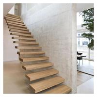 Escalier flottant sur mesure en bois massif avec rampe en verre, escalier décoratif pour villa de luxe, escalier cantilever.