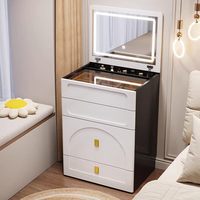 Tocador Moderno y Sencillo Multifuncional con Tapa Abatible, Iluminado, Súper Pequeño, con Gabinete de Almacenamiento, Mesa de Maquillaje para Dormitorio y Uso en Hoteles