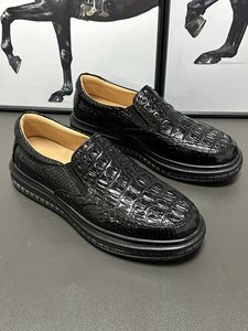 Mocasines de piel de cocodrilo auténtica para hombre - Zapatos de vestir de lujo con suela gruesa y forro de piel de becerro, zapatos casuales para hombre - Product Image 4