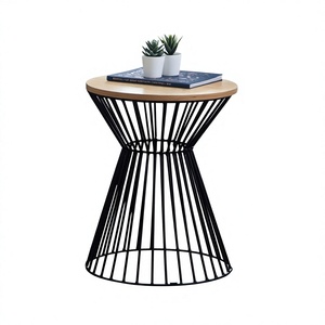 Luxury Modern Round Metal & Wood Coffee <b>Table</b> with <b>Adjustable</b> <b>Height</b> for Living Room and Garden - Product Image 1