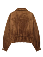 Blouson moto vintage pour femme, uni, automne, fermeture éclair, longueur courte, cordon de serrage, poches décoratives